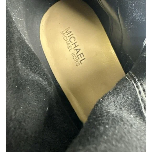 Michael Michael Kors Maisie Knee High Boot Black Leather Pebbled Gold Button 7.5 - Picture 13 of 15